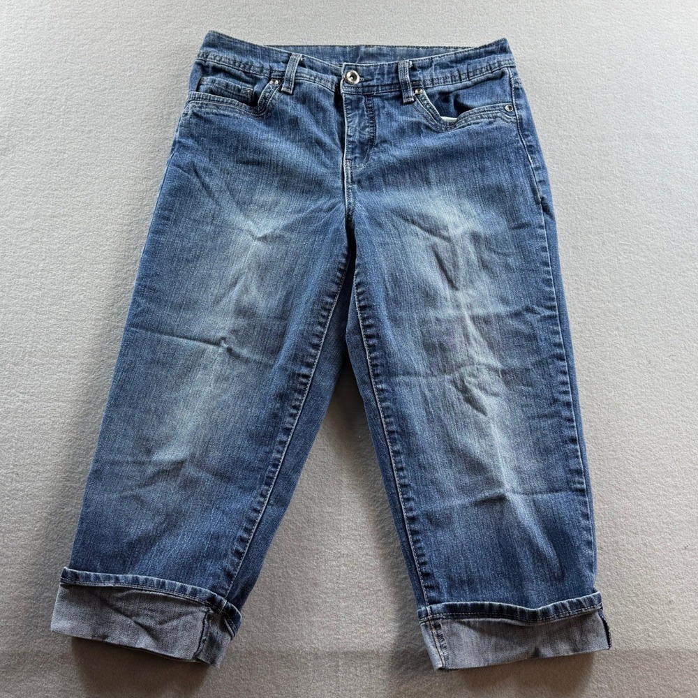 Sonoma Life + Style Capris Womens 8 Blue Denim Cuffed Mid Rise Stretch 31x20